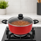 48 Pieces 28 cm Aluminium Non-Stick Saucepot with Glass Lid and Side Handles, Red