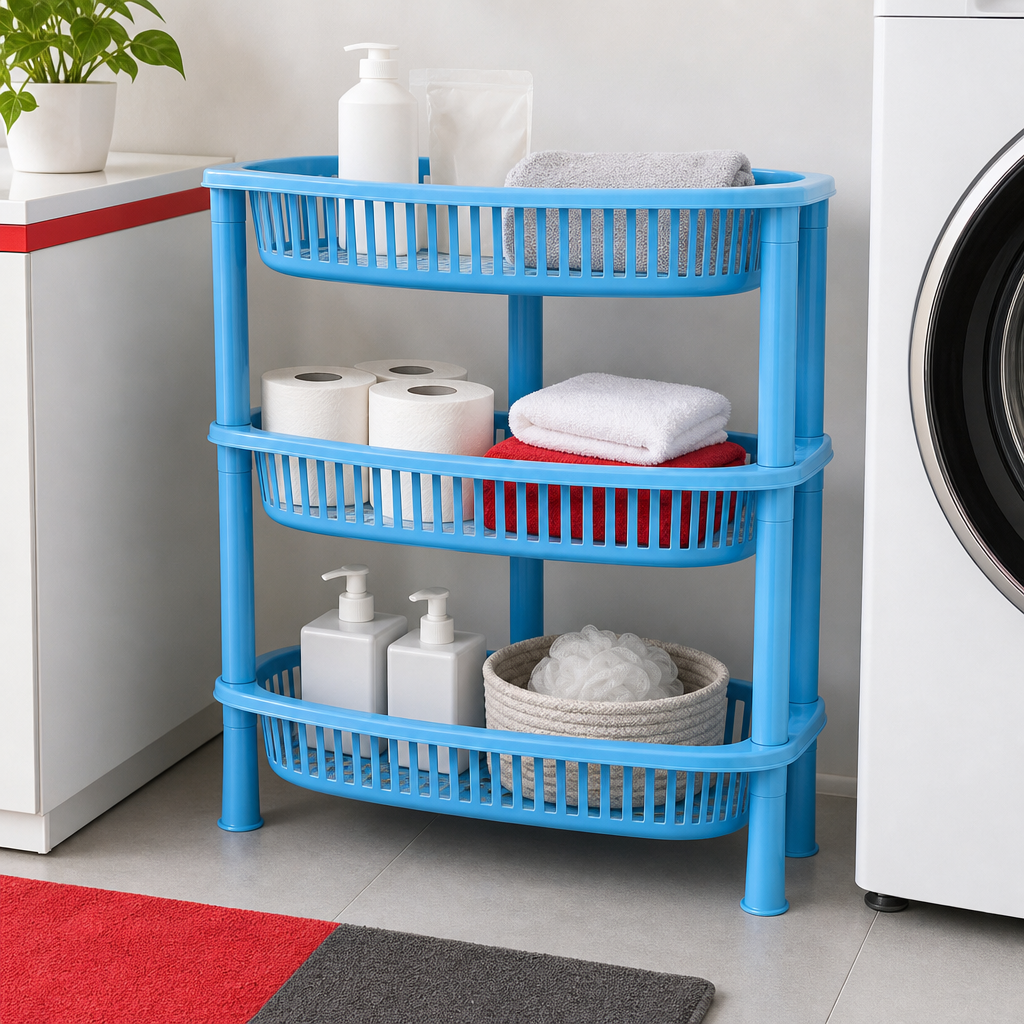 72 Pieces 3-Tier Plastic Storage Basket Rack, Blue, 40 x 30 x 18 cm