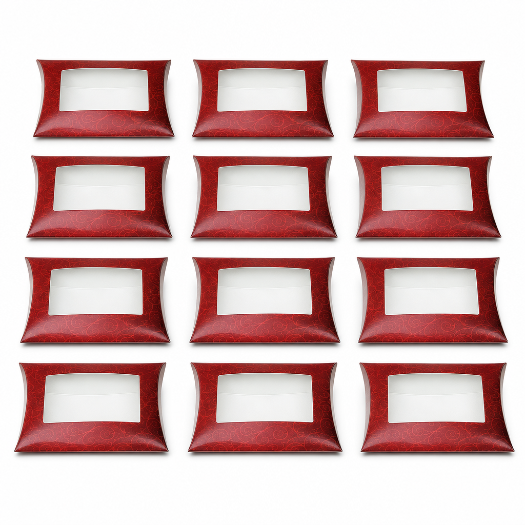 72 Pieces Red Pillow Boxes with Clear Window, 24 × 20 × 5 cm, 12 Pieces