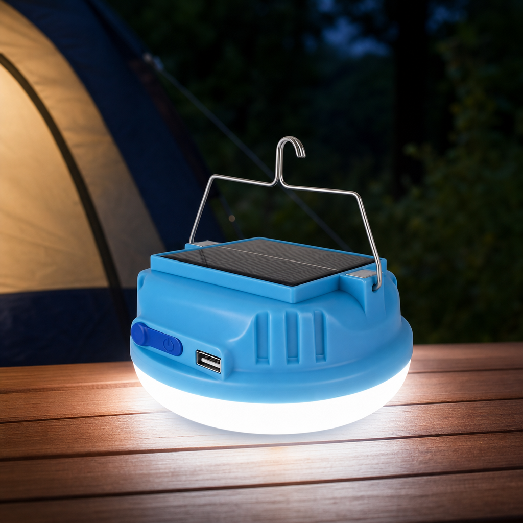 96 Pieces Blue Rechargeable Solar LED Camping Light, 200 W, Portable Outdoor Lantern, 1 Piece