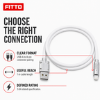 144 Pieces USB-A to 8-Pin Fast Charging Cables, 3.6A, 1 m, White