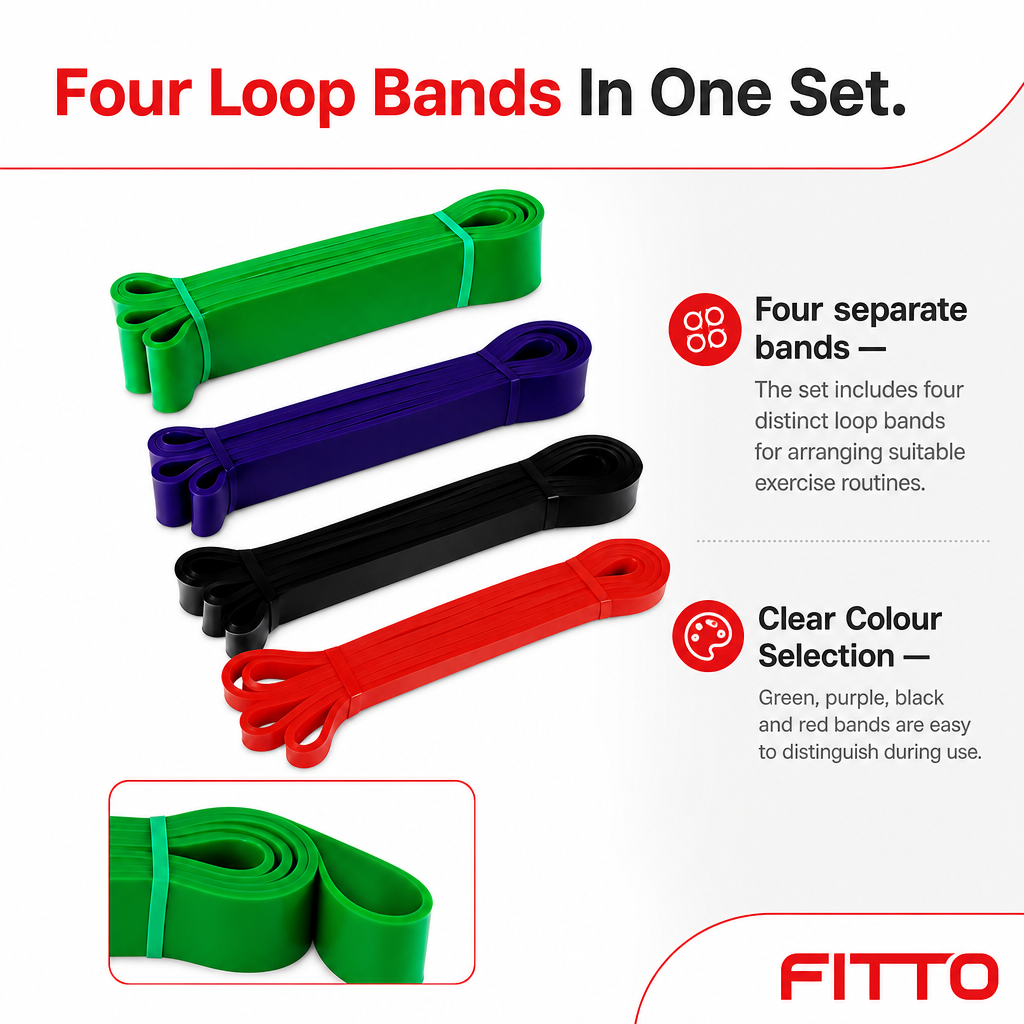 60 Pieces Exercise Loop Resistance Bands Set for Fitness, 4-Piece Set in Green, Purple, Black and Red