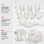 48 Pieces Clear Ribbed Glass Tea Coffee Set with Gold Rim Accents, 18 Pieces