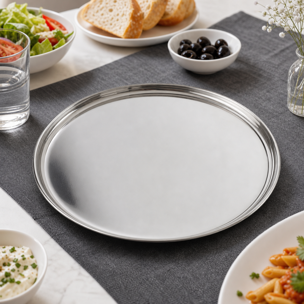 72 Pieces Stainless Steel Dinner Tray, 30 cm Round Serving Trays for Tableware