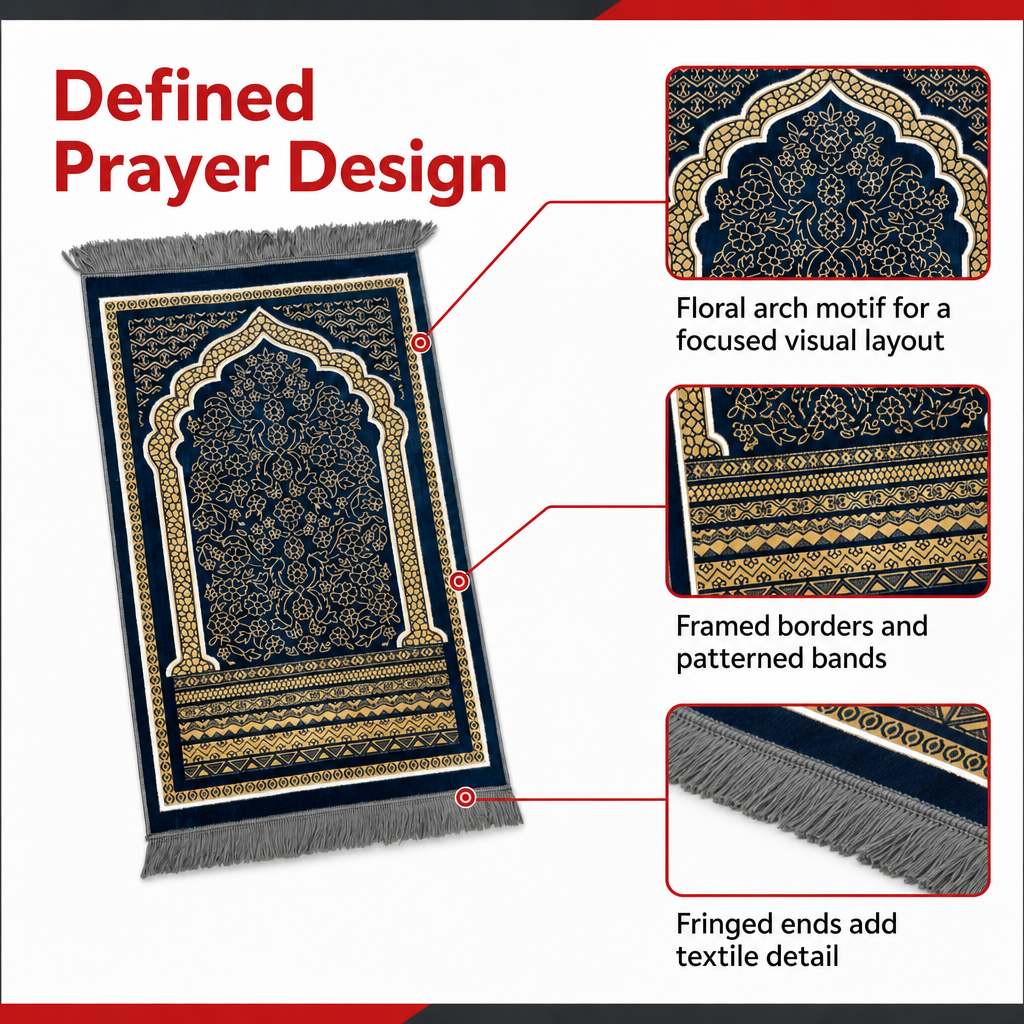 72 Pieces Decorative Prayer Mats, Turkish Style Floral Design, Blue and Gold, Fringed Edges, 36 x 28 cm