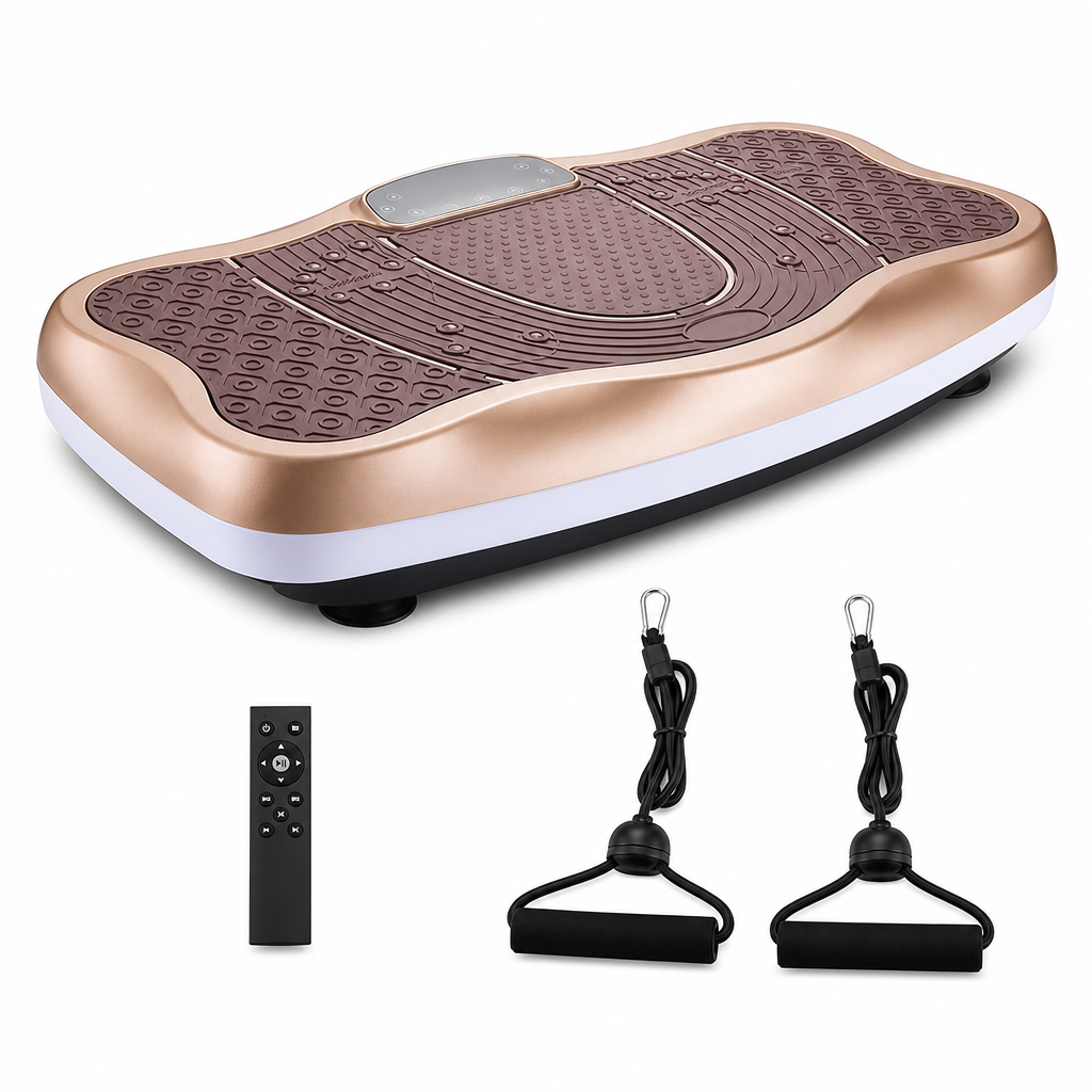 48 Pieces Large Vibration Exercise Platforms with Resistance Bands and Remote, Gold, 81.5 x 48 x 19 cm