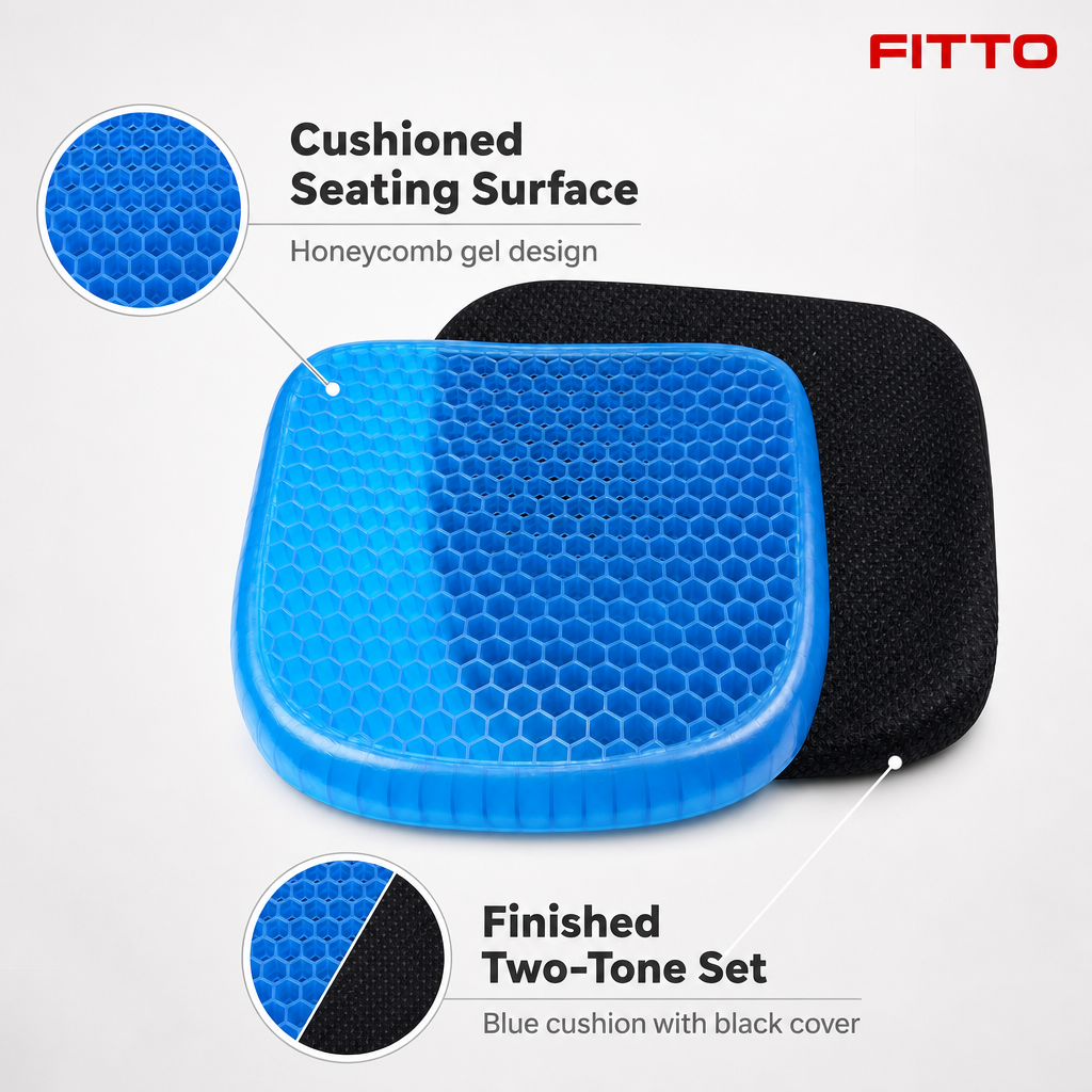 96 Pieces Blue and Black Honeycomb Gel Seat Cushion with Cover, 45 x 40 x 8 cm, 1 Set