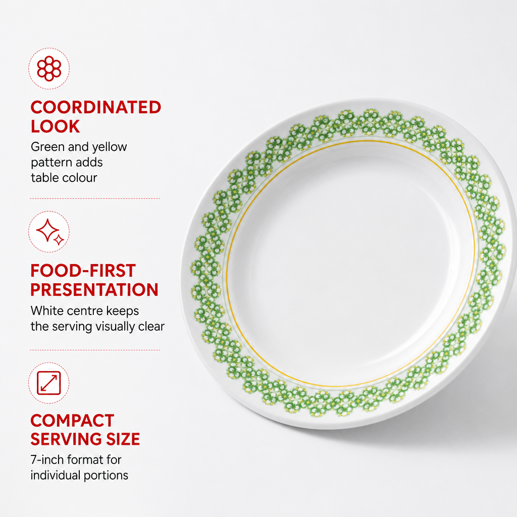 144 Pieces Soup Plate, 7 Inch, White with Green and Yellow Pattern, 1 Piece