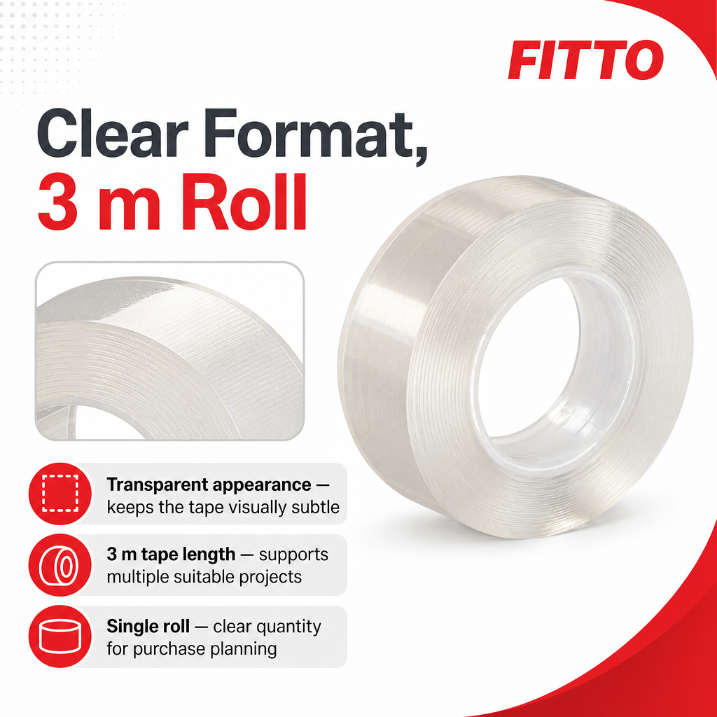 96 Pieces Transparent Nano Mounting Tapes, 3 m Roll for Household and Workspace Mounting