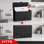 96 Pieces A4 Expanding Document Folder, Black File Organizer with Snap Lock Closure, 1 Piece
