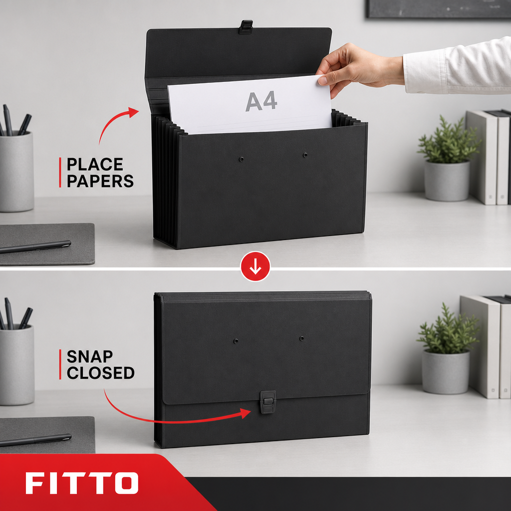 96 Pieces A4 Expanding Document Folder, Black File Organizer with Snap Lock Closure, 1 Piece