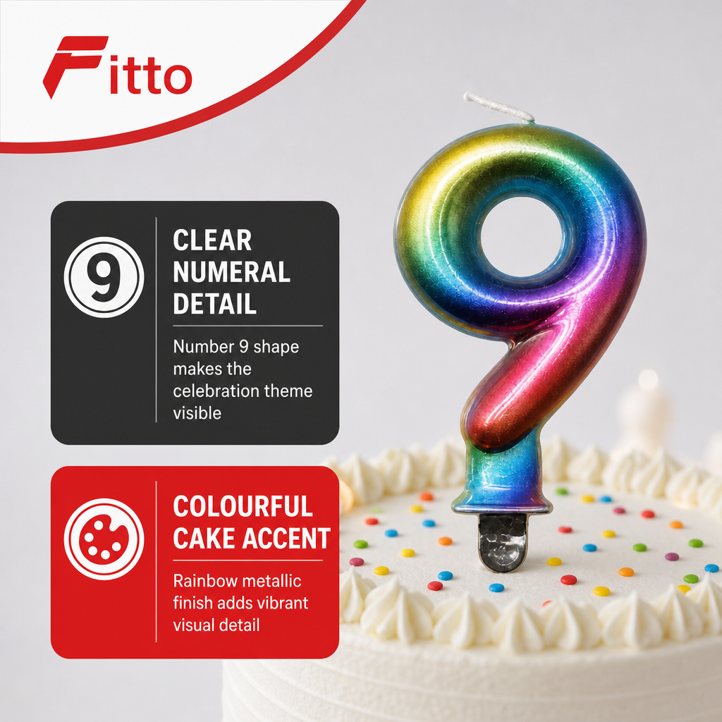 240 Pieces Rainbow Metallic Number 9 Cake Candle, 3 Inch, 1 Piece