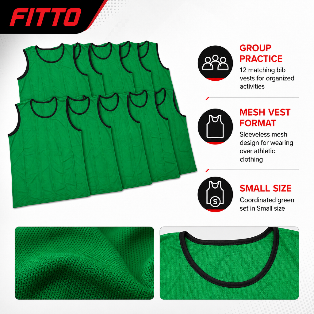 48 Pieces Mesh Sports Training Bib Vests, Small Size, Green, 12-Piece Pack