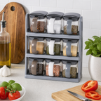 60 Pieces Spice Jar Sets with Rack, 9 Glass Containers, Assorted Colours for Kitchen Seasoning Storage