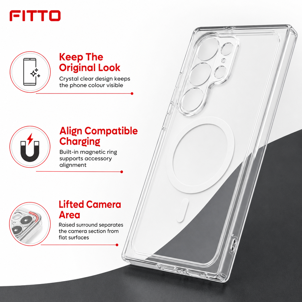 96 Pieces Crystal Clear Magnetic Phone Cases with Ring for Wireless Charging and Raised Camera Protection for A55