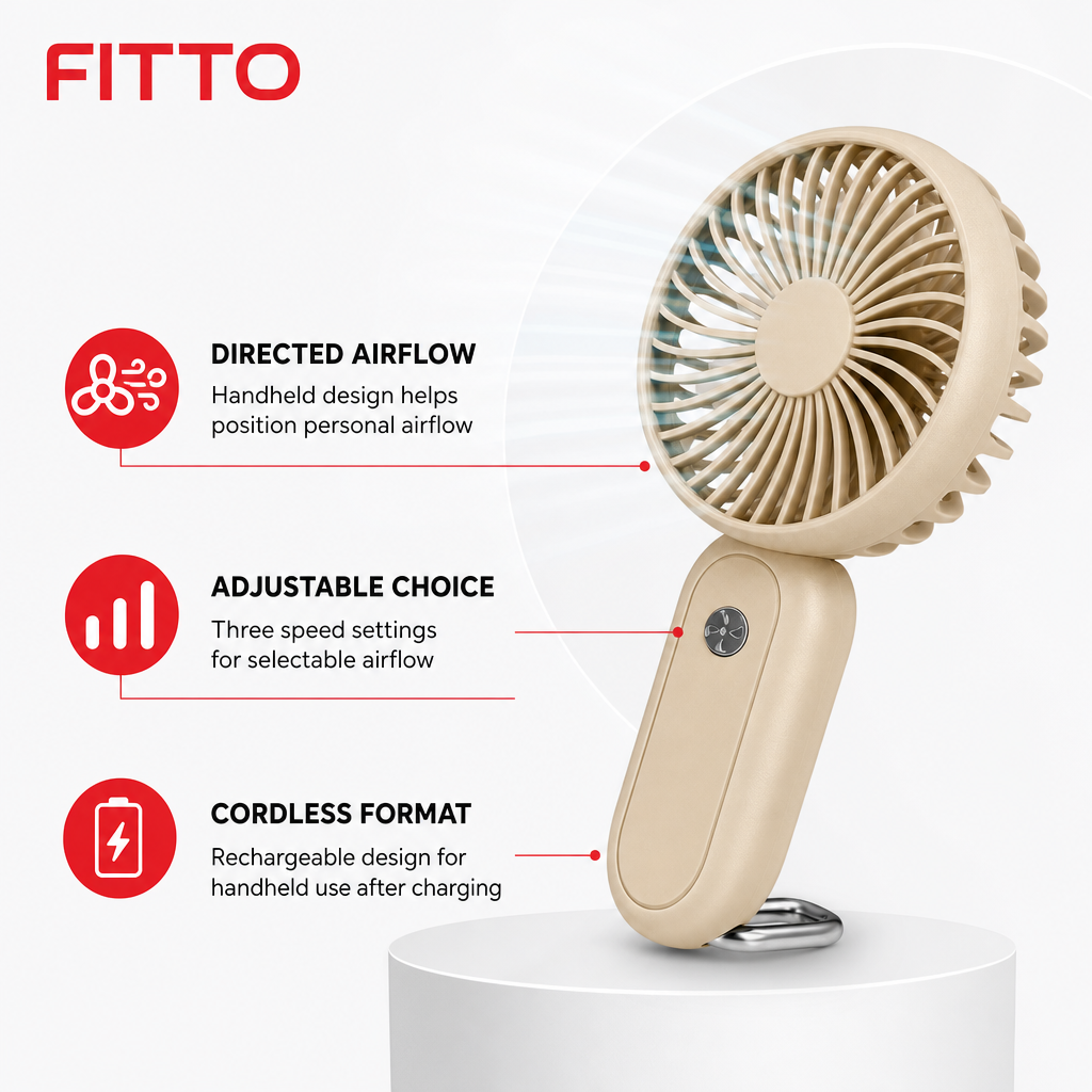 120 Pieces Beige Rechargeable Mini Hand Fan, Portable Handheld Fan with Three Speed Settings