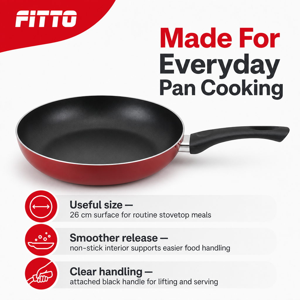 72 Pieces Aluminum Non-Stick Frying Pan, Red, 26 cm, with Black Handle