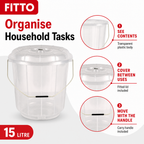 96 Pieces Transparent Plastic Bucket with Lid and Carry Handle, 15 Litre