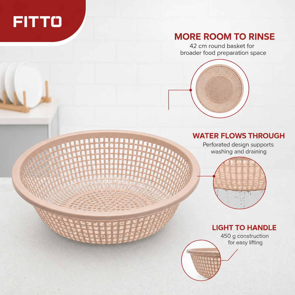 96 Pieces Large Plastic Colander Basket Light Peach 42 cm for Washing and Draining, 1 Piece