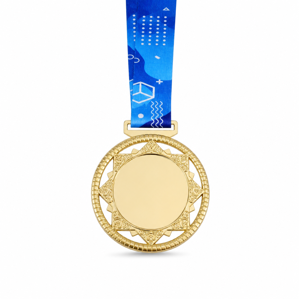 144 Pieces Star Frame Sports Medal with Blue Ribbon, Gold, 10 x 8 cm