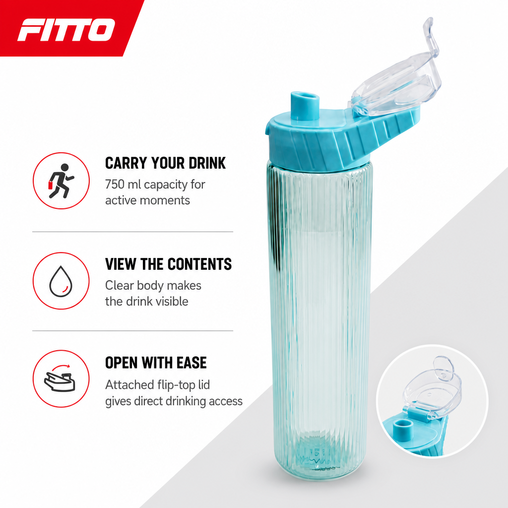 144 Pieces Sports Water Bottles 750 ml Clear Plastic Flip-Top Lid Assorted Colour