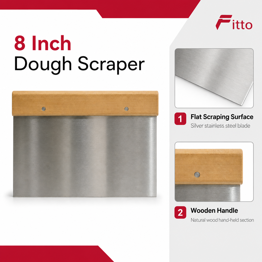 240 Pieces Dough Scrapers, Stainless Steel Blade with Wooden Handle, 8 Inch, Silver and Natural Wood, 1 Piece