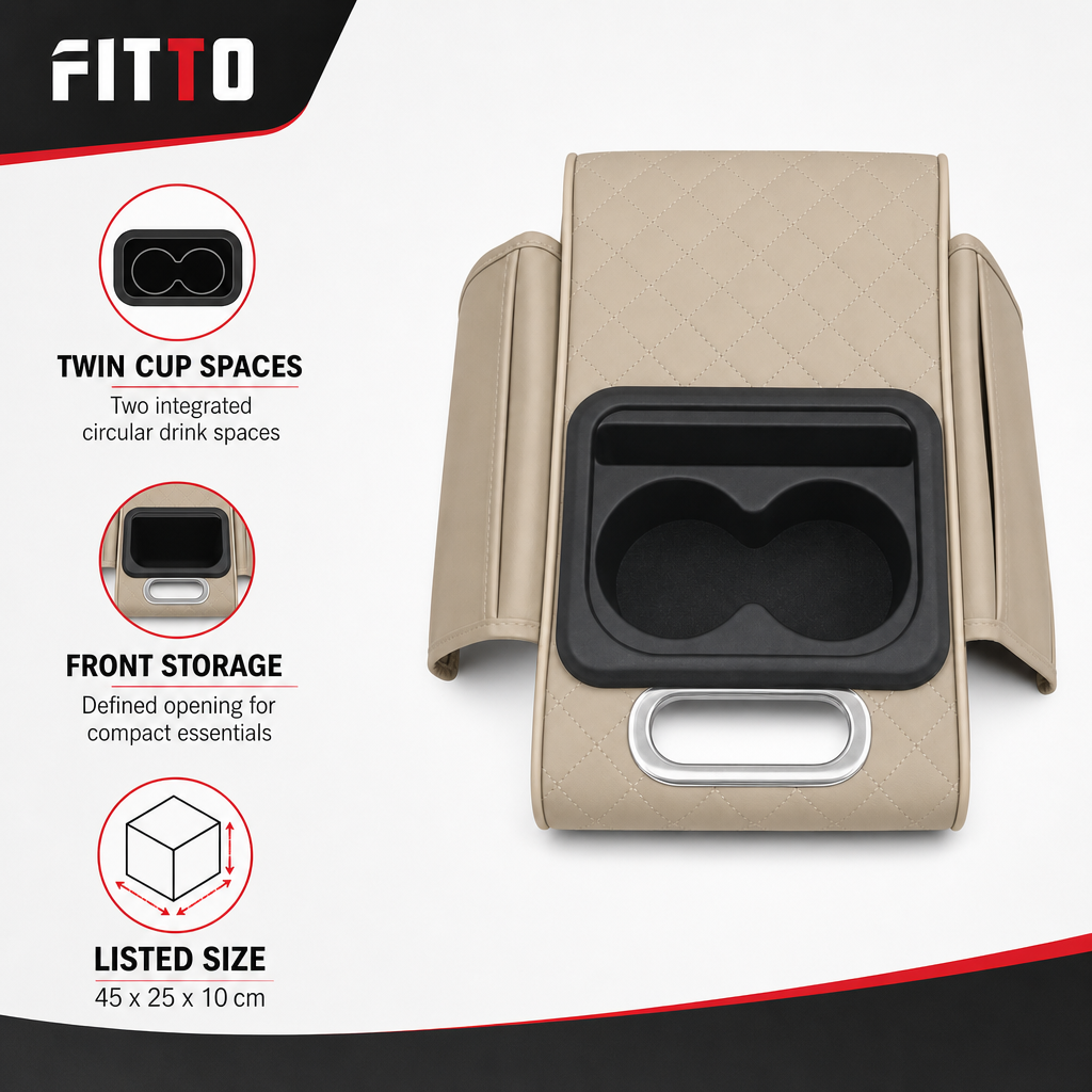 72 Pieces Quilted Car Seat Console Organizer with Dual Cup Holder, Beige