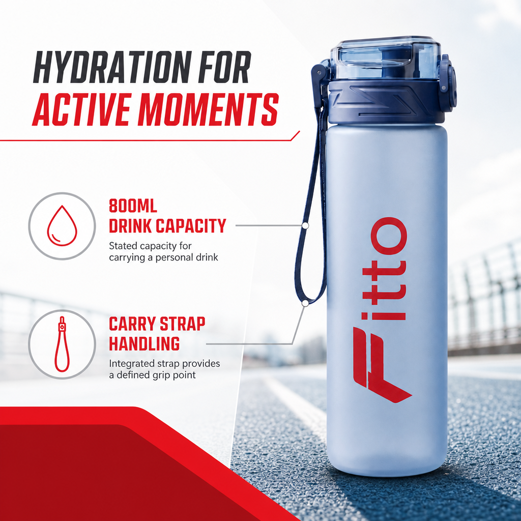 96 Pieces 800ml Water Bottle with Carry Strap, Blue Sports Hydration Bottle
