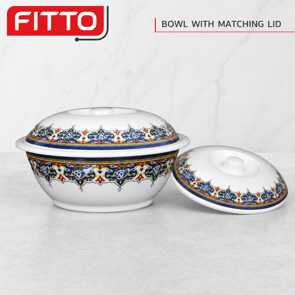 96 Pieces Melamine Serving Bowl with Lid, Decorative Pattern, 10 Inch