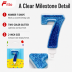 240 Pieces Number 7 Birthday Cake Candle, Light Blue and Blue Glitter Design, 2 Inch, Single Candle