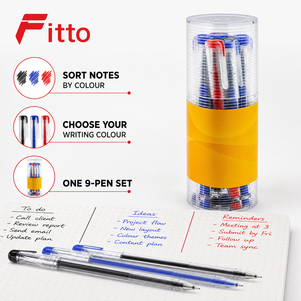 96 Pieces Gel Pens, 0.7 mm, Black Blue Red Ink, 9 Pack