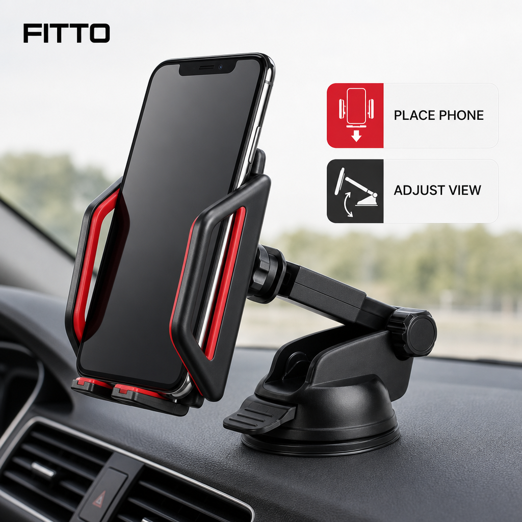 96 Pieces 360° Rotatable Universal Car Phone Holder with Leather and Soft Rubber Lining, Red