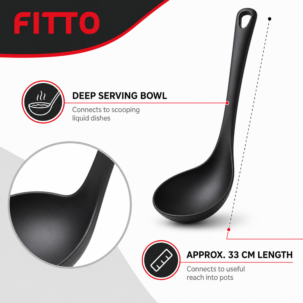 96 Pieces Nylon Ladle, Black Cooking Utensils, 33 cm Long Handle, Single Piece