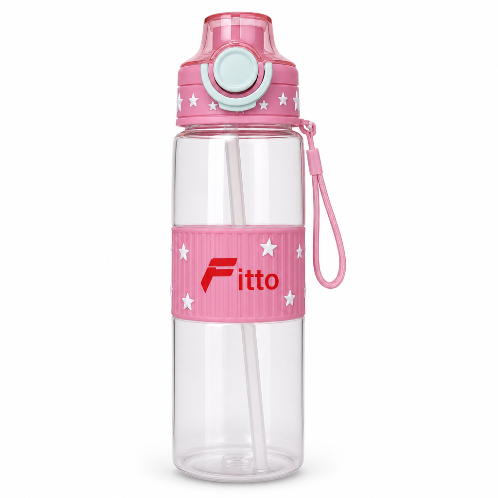 96 Pieces Pink Printed Water Bottle with Flip Lid and Carry Strap, 800 ml