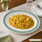 96 Pieces Melamine Wavy Oval Serving Plate, 12 Inch, White with Green and Yellow Pattern