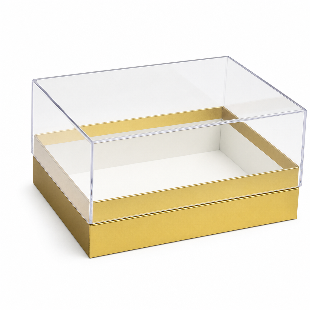 96 Pieces Acrylic Presentation Box, Gold and Clear Rectangular Design, 18 x 13.5 x 10 cm, 1 Piece