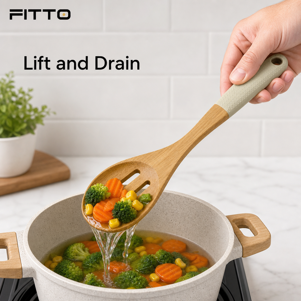 96 Pieces Wooden Slotted Spoon, 32 cm Natural Wood Cooking Utensils for Stirring and Serving