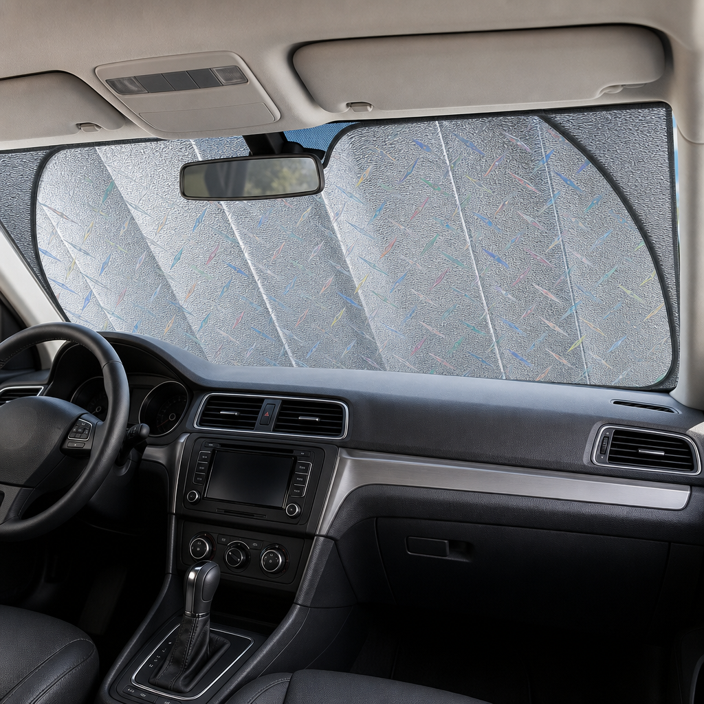 96 Pieces Metallic Foldable Reflective Windshield Sun Shade, Silver Geometric Design, 100 x 20 x 5 cm