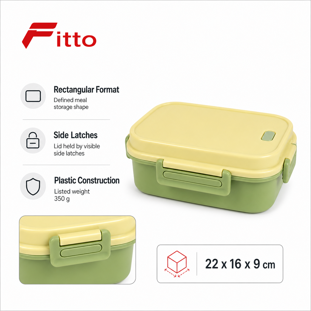 96 Pieces Plastic Lunch Box with Side Latches, Yellow and Green Rectangular 22 x 16 x 9 cm, 1 Piece