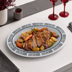 96 Pieces Melamine Oval Serving Plate, 17 Inch Grey Tablewares with Geometric Border for Serving