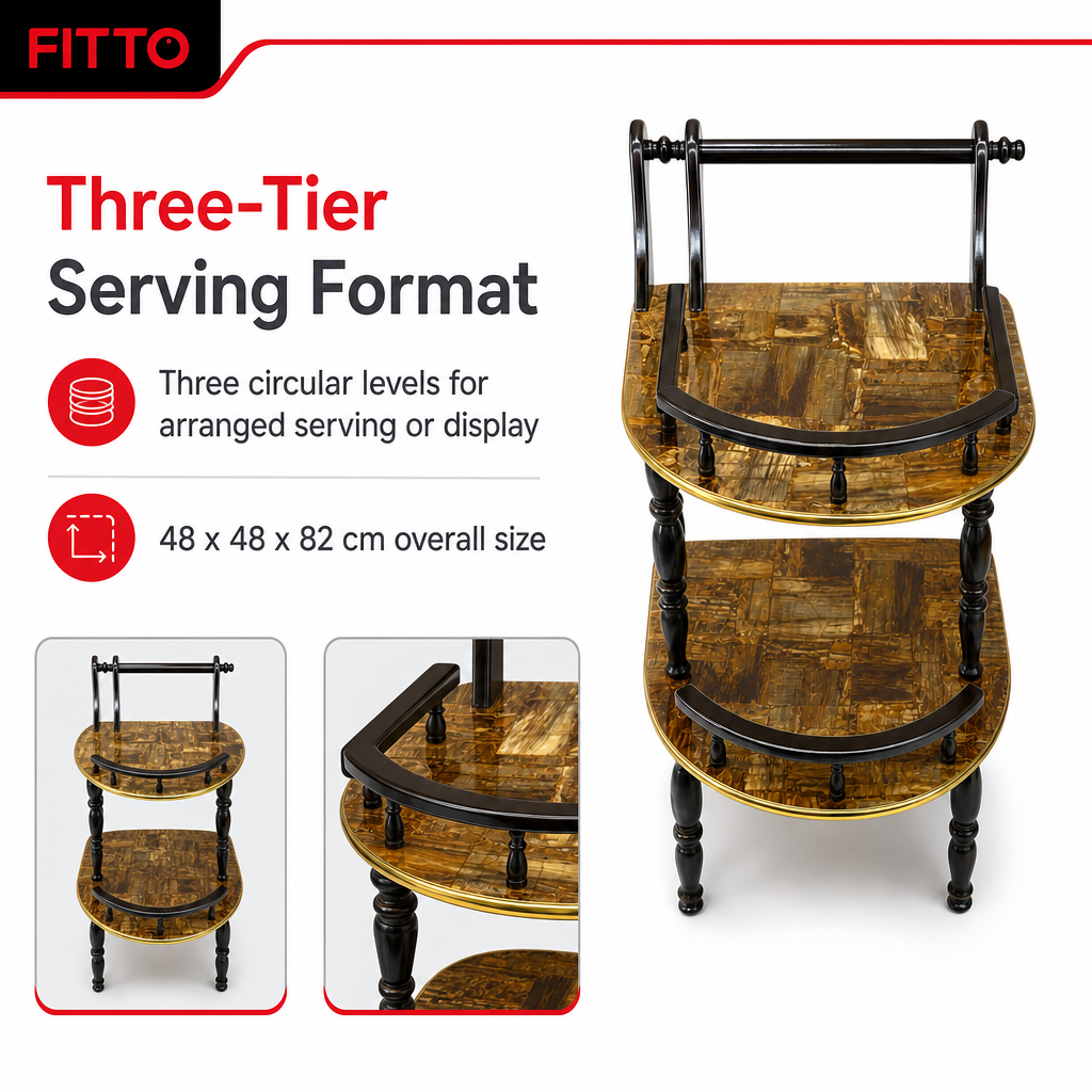 48 Pieces Three-Tier Round Serving Trolleys with Metal Frame, Amber, 48 x 48 x 82 cm