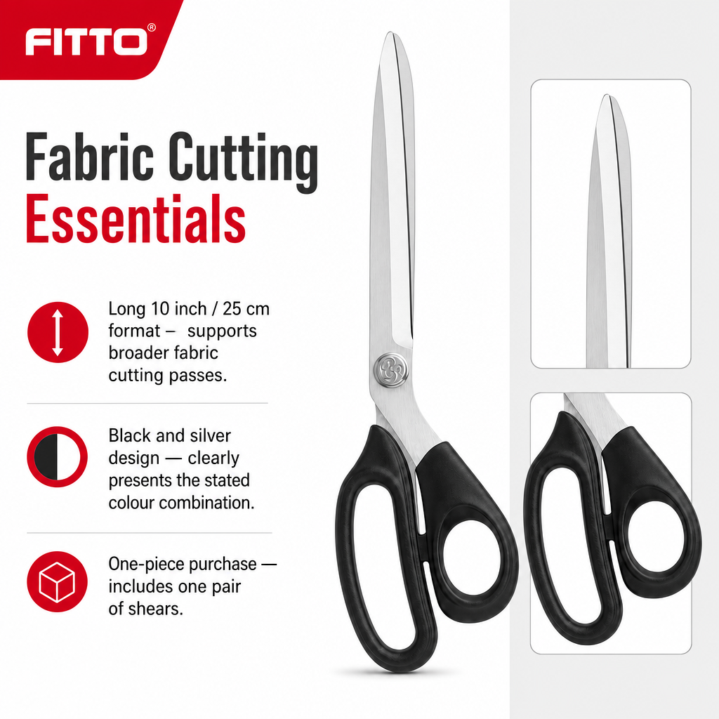 96 Pieces Dressmaking Shears, Tailoring Scissors, 10 Inch / 25 cm, Black and Silver, 1 Piece