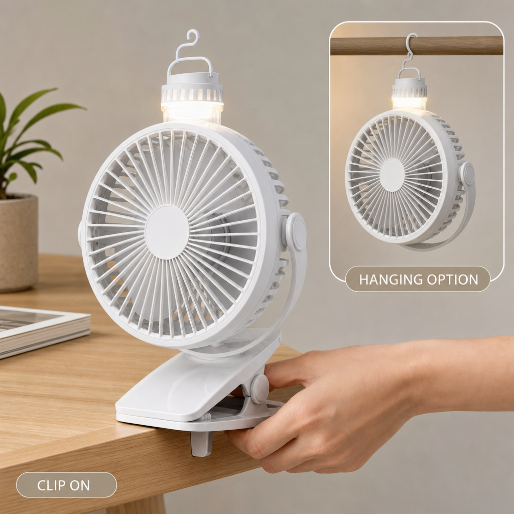 96 Pieces Portable Fans with Built-In Light, Clip-On and Hanging Design for Desk, Workspace and Indoor Use