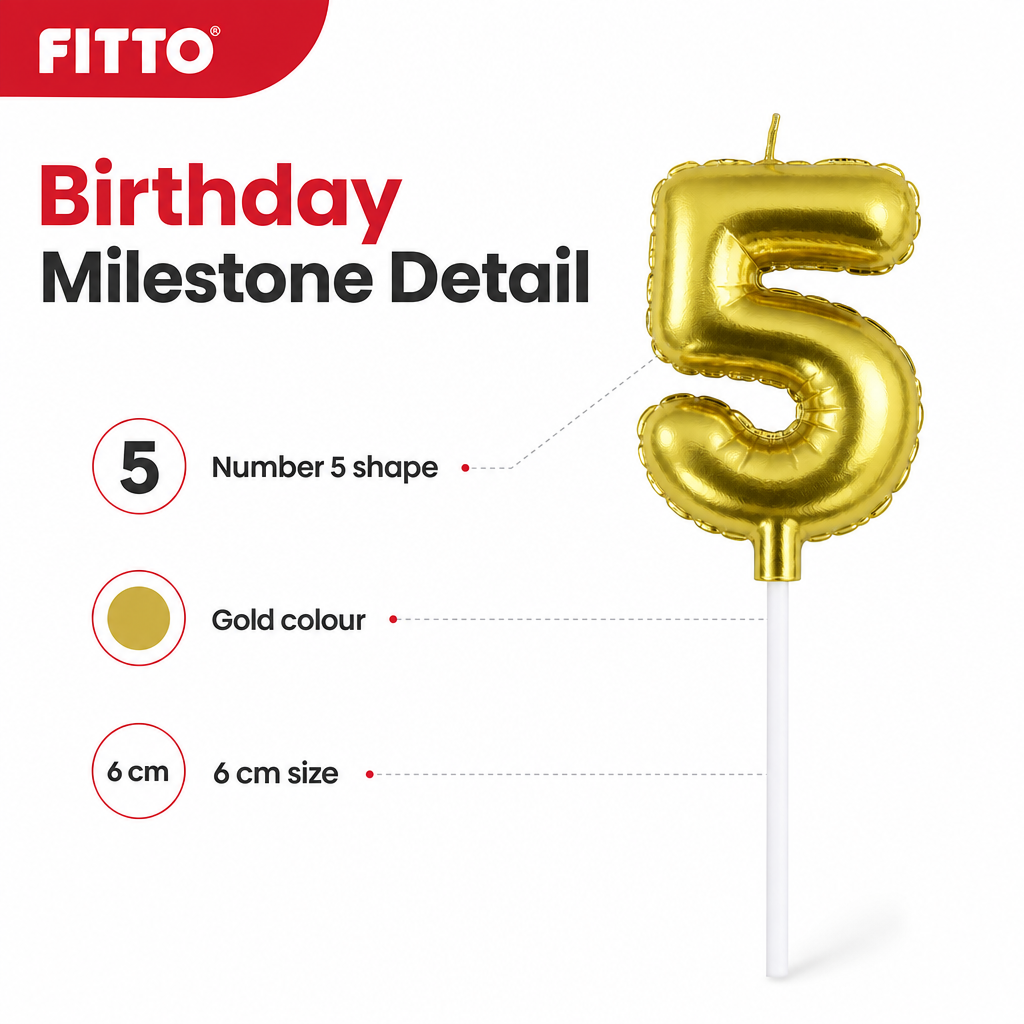 240 Pieces Number 5 Birthday Cake Candle, Gold, 6 cm