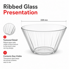 96 Pieces Ribbed Glass Serving Bowl, 228 mm, Clear, 1 Piece