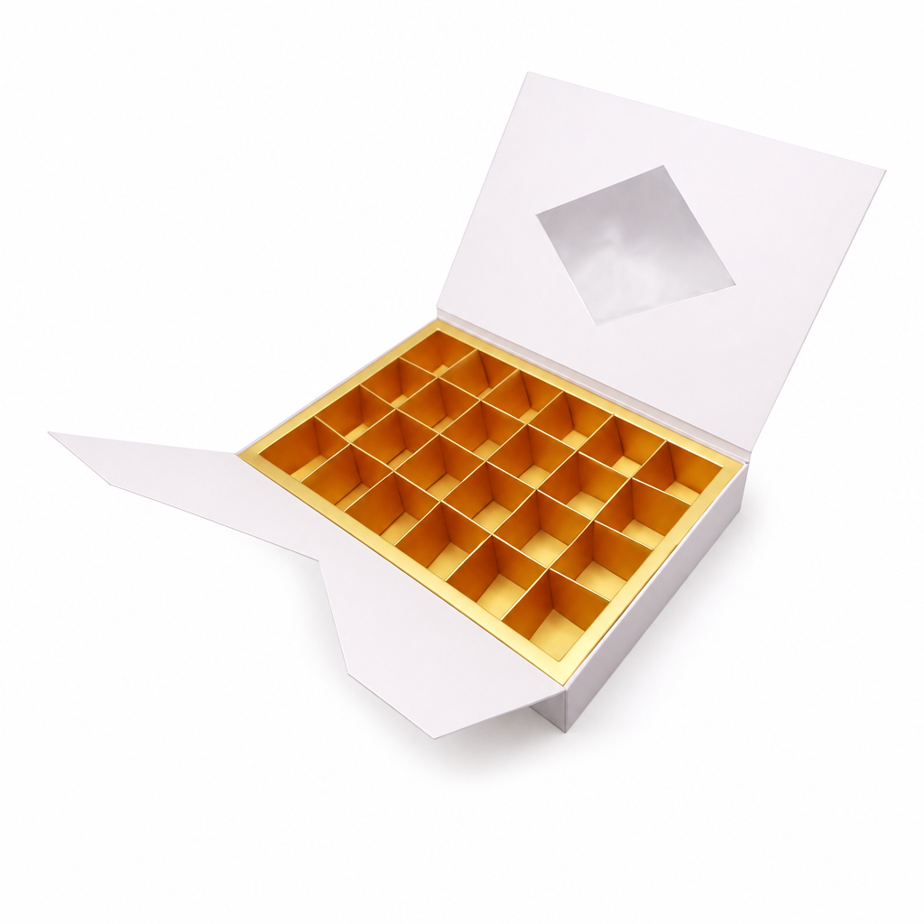 96 Pieces White Chocolate Box with 24 Compartments, 29.5 x 21.5 x 5 cm, 1 Piece