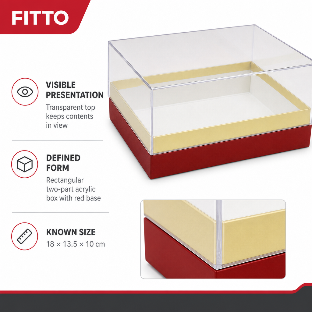 96 Pieces Red and Clear Acrylic Box, Rectangular Presentation Container, 18 × 13.5 × 10 cm, 1 Piece