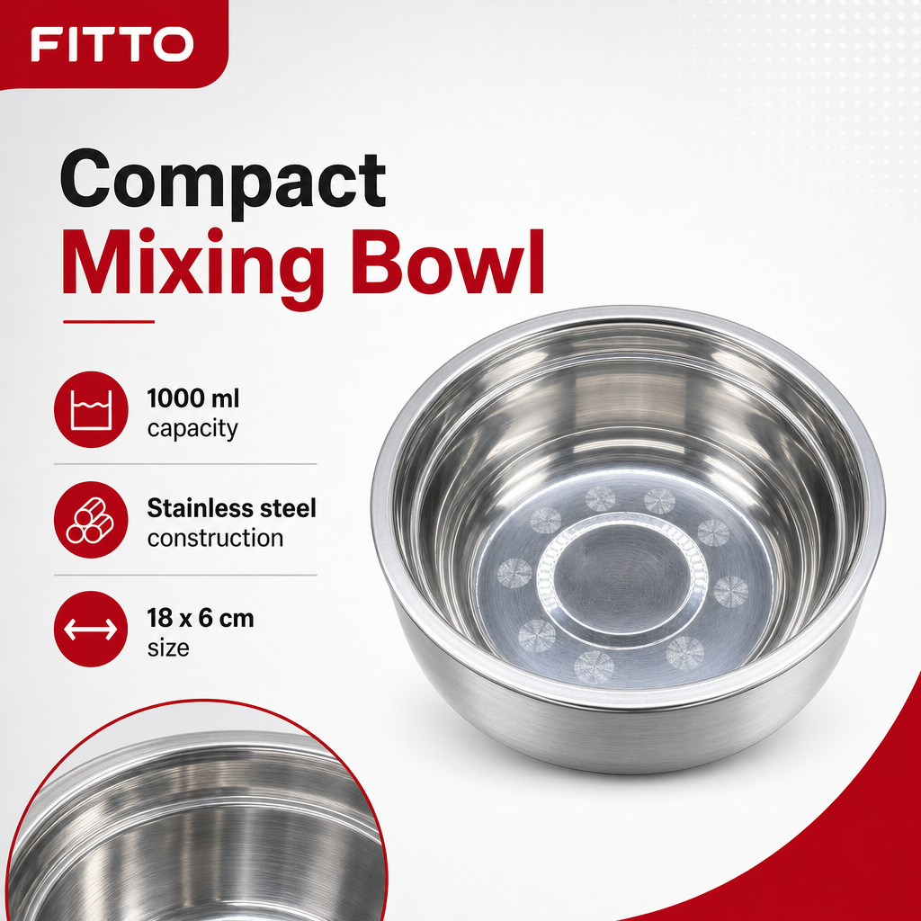 144 Pieces Stainless Steel Mixing Bowls, 1000 ml, Round Silver Bowl, 18 x 6 cm, 1 Piece