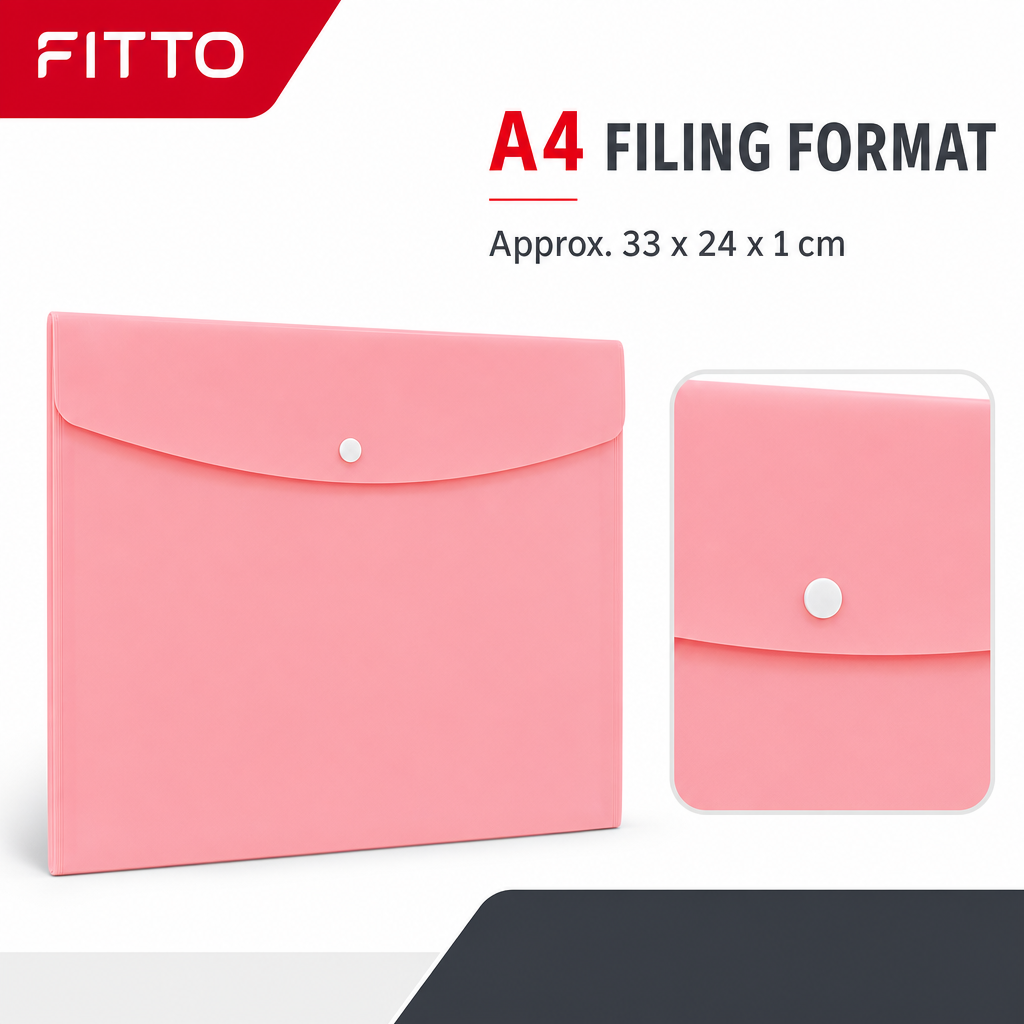 240 Pieces A4 Plastic Button Document Folder Pink 1 Piece