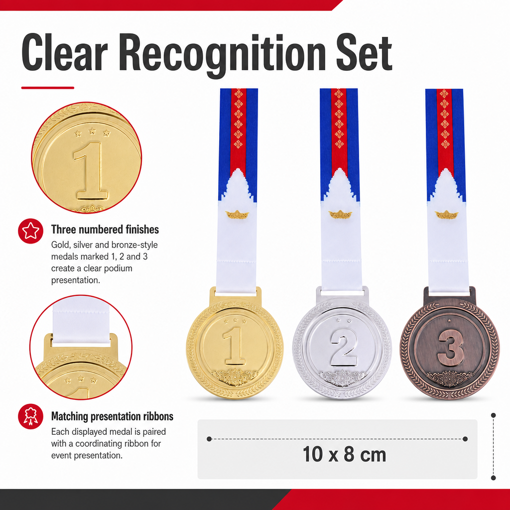 144 Pieces Winner Medal Set with Ribbons, Gold Silver Bronze Assorted, 10 x 8 cm